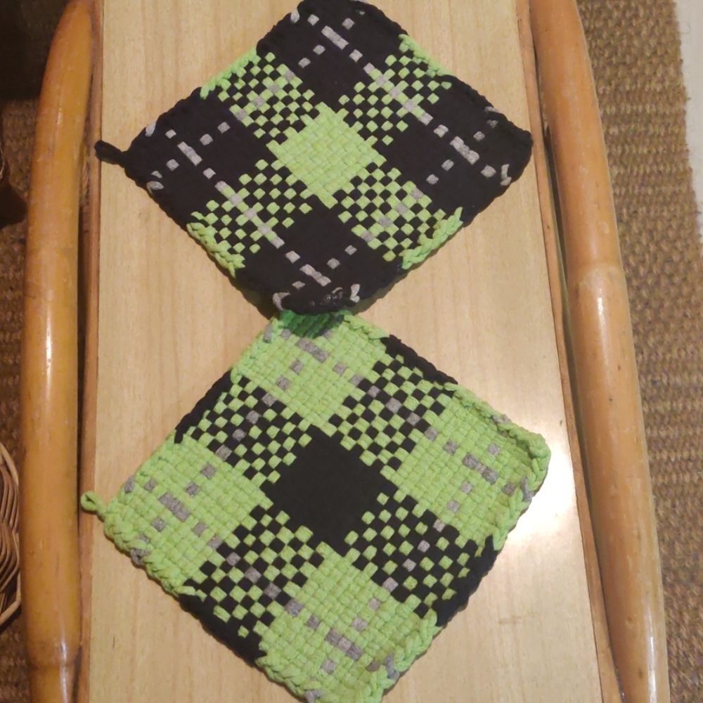 Set of two hand crafted cotton trivets/potholders